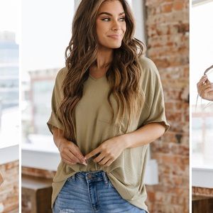 Liam & Company Pemma V-Neck Dolman - Khaki - Zenana